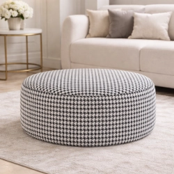 Pufa COCO – Designerska Okrągła Pufa Pepitka Glamour